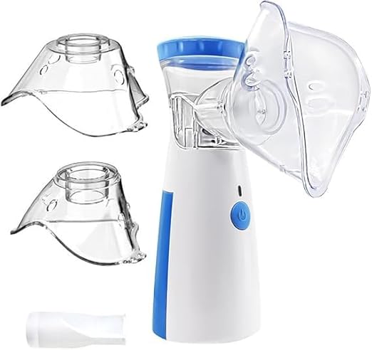 Portable Nebulizer Machine for Adults and Kids, Professional Handheld Inhaler Mist Breathing Compressor System Kit with Adjustable Cup, Adult and Kid Mask, Mouthpiece, Tubing for Home and Travel Use