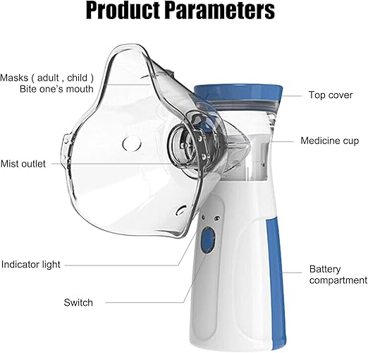 Portable Nebulizer Machine for Adults and Kids, Professional Handheld Inhaler Mist Breathing Compressor System Kit with Adjustable Cup, Adult and Kid Mask, Mouthpiece, Tubing for Home and Travel Use