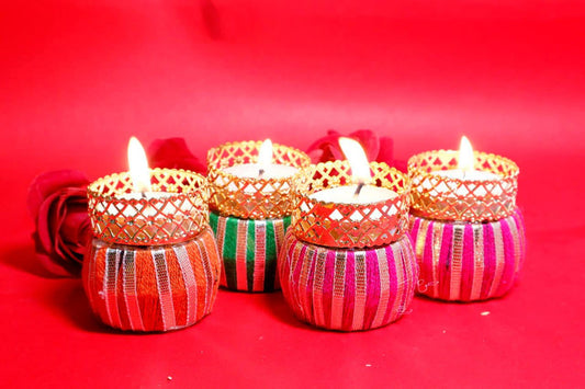 Handcrafted Multi Colour Damroo Shape Holding Tea  Light Holder