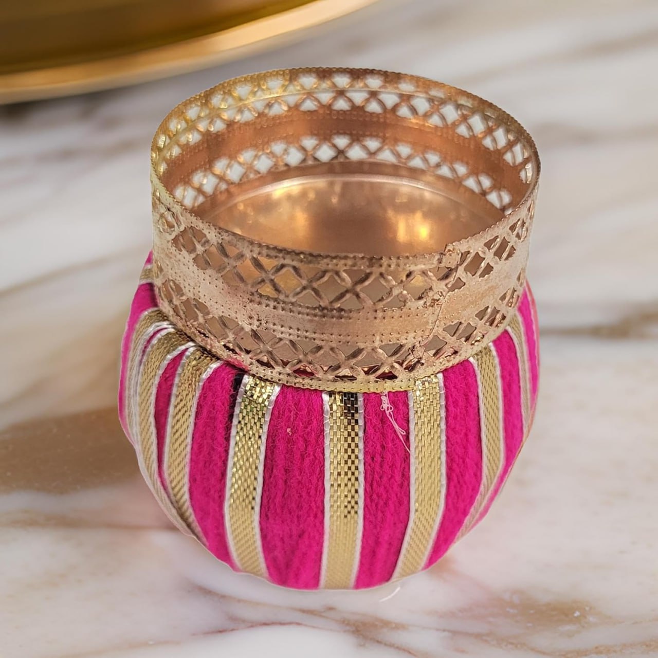 Handcrafted Multi Colour Damroo Shape Holding Tea  Light Holder