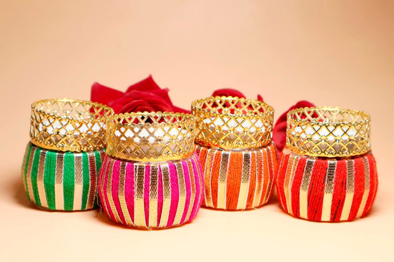 Handcrafted Multi Colour Damroo Shape Holding Tea  Light Holder