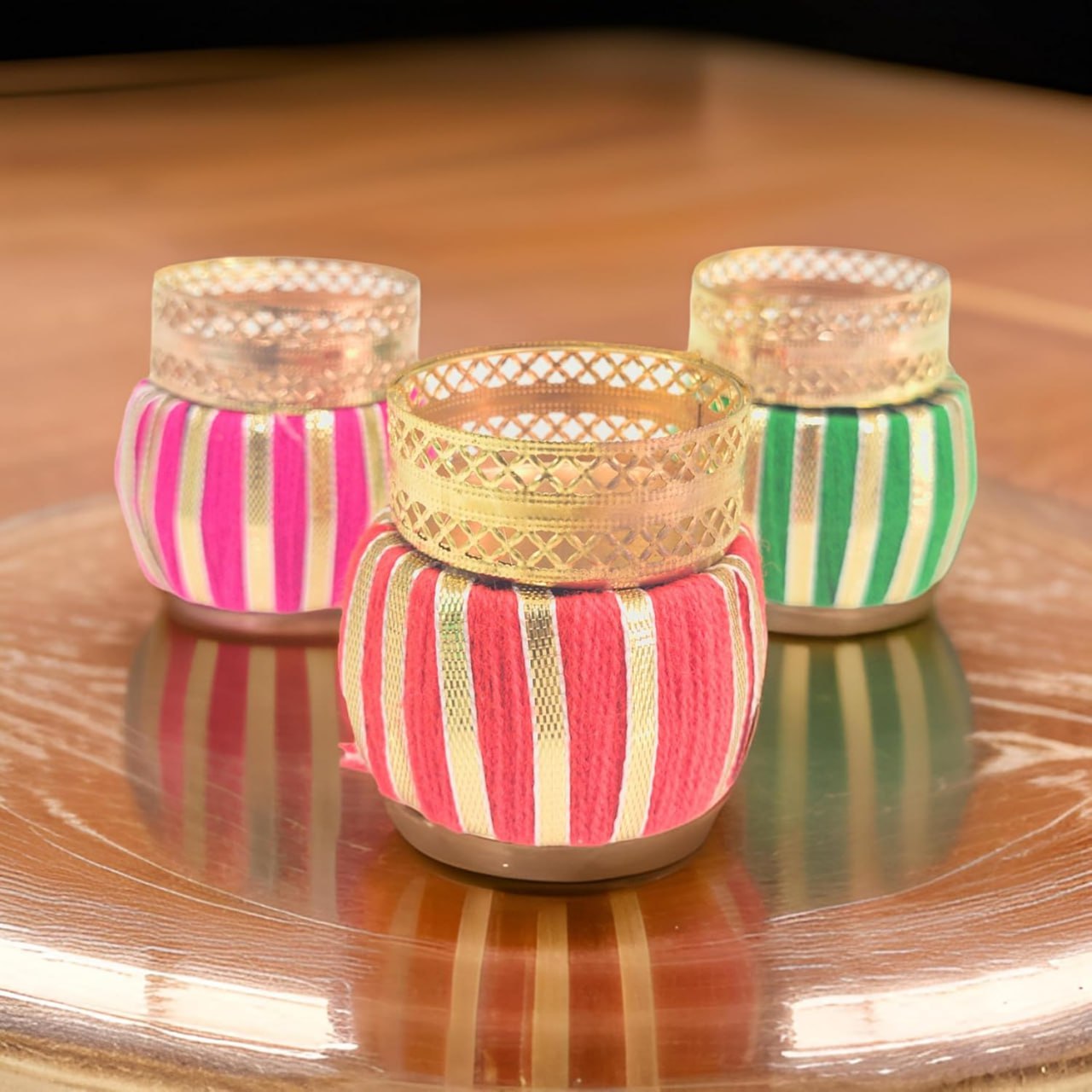 Handcrafted Multi Colour Damroo Shape Holding Tea  Light Holder